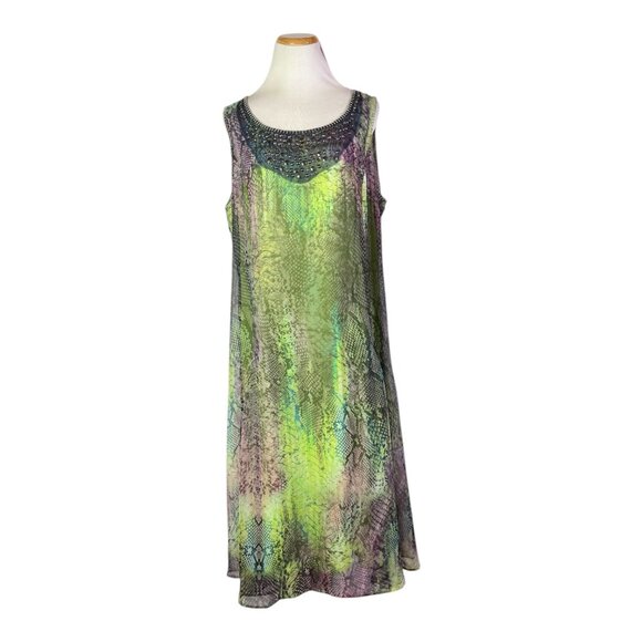 Reba Size 16 Sleeveless Snakeskin Print Dress Embellished - Picture 1 of 13